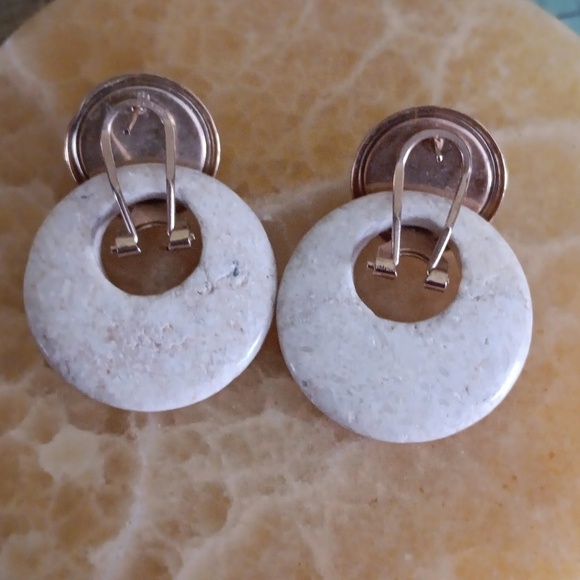 Gold Tone Versatile Cream Stone Post Earrings - Picture 2 of 11